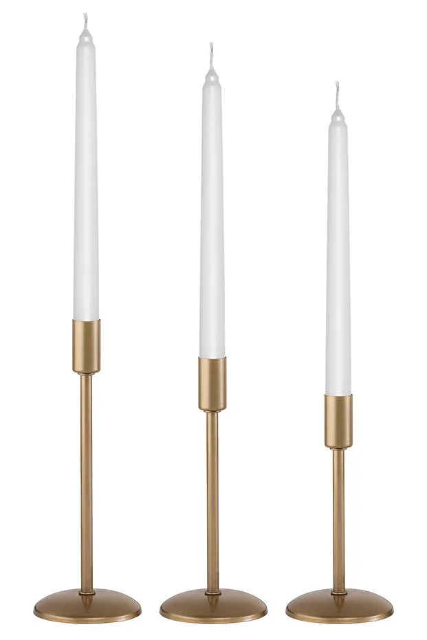 3'lü Eskitme Mumluk Takımı, Dekoratif Ev Aksesuarı, Paslanmaz Şamdan Seti